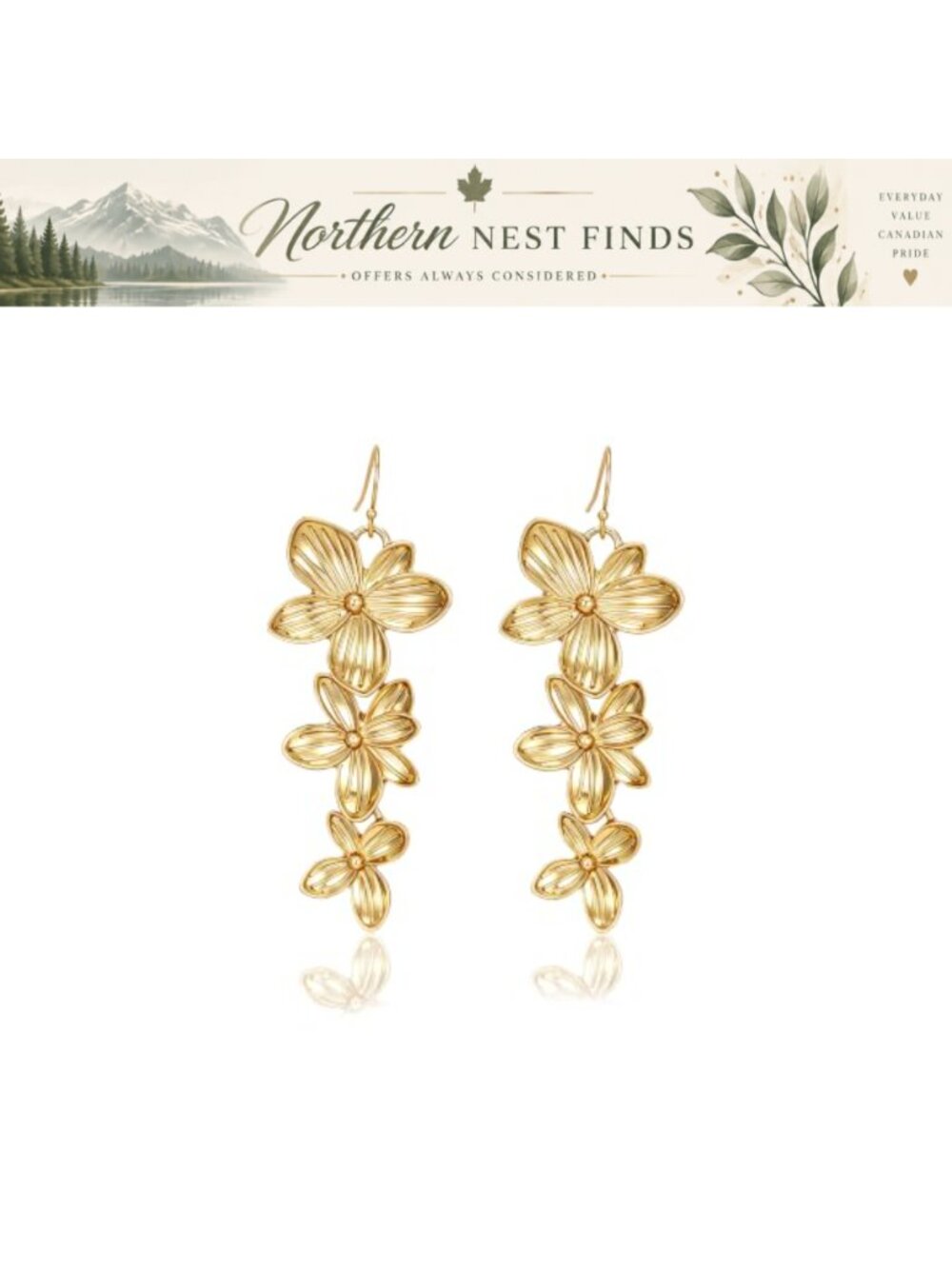 Chunky Gold Plated Flower Dangle Drop Earrings 14k Plated S925 Silver